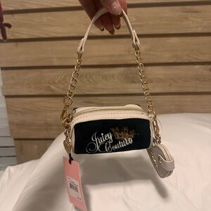 Juicy Couture Black and Cream Barrel Bag with heart shaped mirror